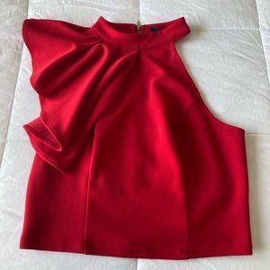 One shoulder red frill top